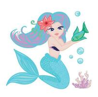 Childish illustration of a cute mermaid vector