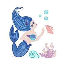 Childish illustration of a cute mermaid princess vector