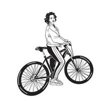 vector personaje diseño de un adulto joven mujer montando bicicletas elegante hembra los hipsters en bicicleta, lado vista, aislado.