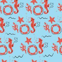 Seamless pattern seahorse ,coral,starfish under the sea.Vector illustration. vector