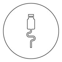USB cable conector tipo un datos icono en circulo redondo negro color vector ilustración imagen contorno contorno línea Delgado estilo