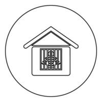 Prisoner in prison building icon in circle round black color vector illustration image outline contour line thin style