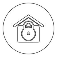 Lock house home protection with locked padlock concept safety defense security icon in circle round black color vector illustration image outline contour line thin style