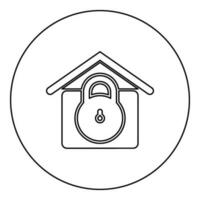 Lock house home protection with locked padlock concept safety defense security icon in circle round black color vector illustration image outline contour line thin style