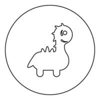 Cute dinosaur for baby icon in circle round black color vector illustration image outline contour line thin style