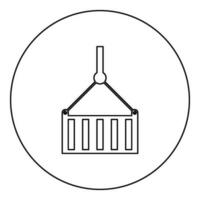 Port container on cable pulley freight export import shipping logistic commerce concept icon in circle round black color vector illustration image outline contour line thin style