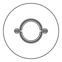 metal abrazadera con caucho banda manguera icono en circulo redondo negro color vector ilustración imagen contorno contorno línea Delgado estilo