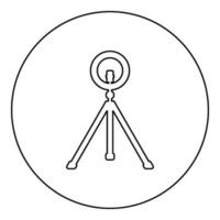 Led ring lamp on tripod with smartphone for phone studio photo light podcast concept equipment for streaming video icon in circle round black color vector illustration image outline contour line thin