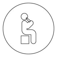 Man human drinking water alcohol beer from bottle sitting position icon in circle round black color vector illustration image outline contour line thin style