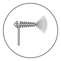 TV antenna and wave icon in circle round black color vector illustration image outline contour line thin style