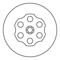 The drum of the revolver icon in circle round black color vector illustration image outline contour line thin style