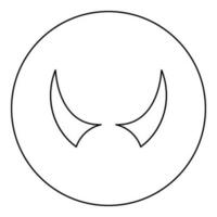 Horn of devil horns monster from hell Halloween carnival concept demon satan evil icon in circle round black color vector illustration image outline contour line thin style