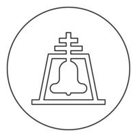 Church bell beam concept campanile belfry icon in circle round black color vector illustration image outline contour line thin style