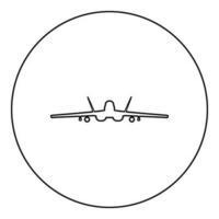 Jet fighter fight airplane modern combat aviation warplane military aircraft airforce icon in circle round black color vector illustration image outline contour line thin style