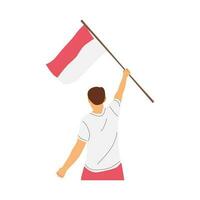 vector illustration concept of celebrating indonesia independence day by holding indonesian flag