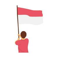 vector illustration concept of celebrating indonesia independence day by holding indonesian flag