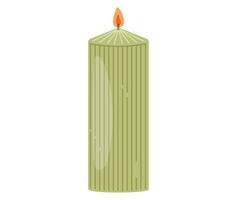 Vector isolated green decorative interior flat candle with flame.