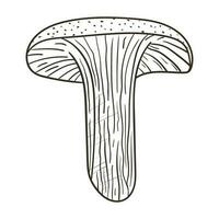 Vector isolated illustration of forest mushroom. Outline black and white doodle sticker.