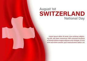 Closeup and crop of The Switzerland flag with the day and name of event, example texts on the map of Switzerland isolated on white background. vector