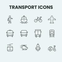 Transport icons set on white background. Includes walk, boat, bicycle, plane and many more icons. Outline icons. EPS 10 Vector. vector