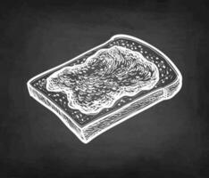 Toast with jam. Chalk sketch on blackboard background. Hand drawn vector illustration. Vintage style stroke drawing.