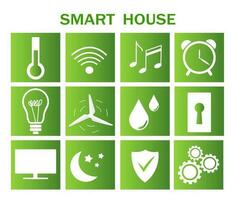 Icon set, smart home symbol, buttons on green background. For computer, for smartphone programs and applications vector