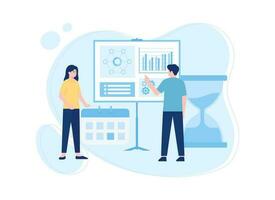 Presentation with data, calendar and time concept flat illustration vector