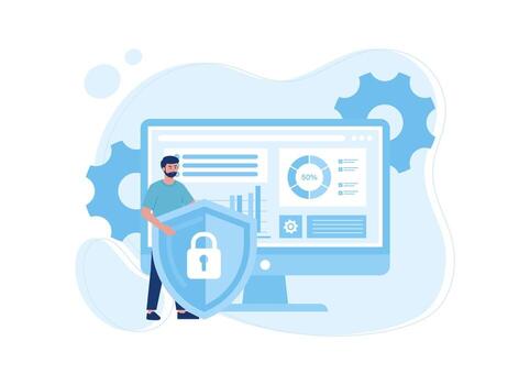 Security of important computer data concept flat illustration vector