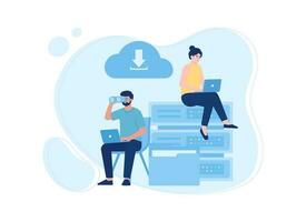 Two people are inputting data concept flat illustration vector