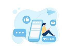 Message notification icon on phone concept flat illustration vector