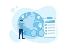 Analyzing the globe map concept flat illustration vector