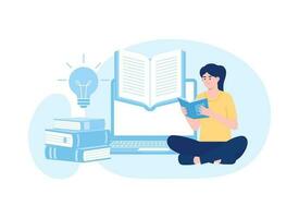 un mujer leyendo un libro concepto plano ilustración vector