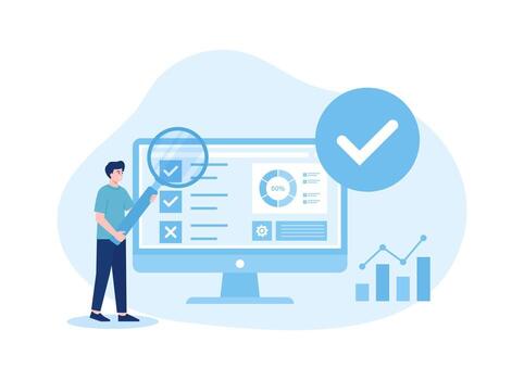 computadora datos Lista de Verificación concepto plano ilustración vector