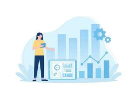 Analyze growth data on tablets concept flat illustration vector