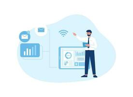 Data analyst tablet and internet concept flat illustration vector