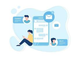 Communication via messages concept flat illustration vector