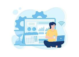 Data analyst with calendar and time concept flat illustration vector