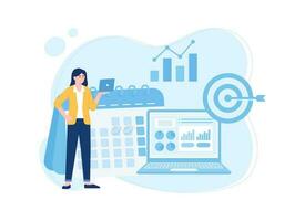 Growth data with targets and calendar concept flat illustration vector