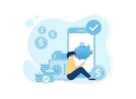 Woman saving in online piggy bank app concept flat illustration vector