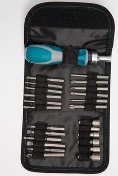 Set of tools for repair in a case on a white background. Assorted work or construction tools. Wrenches, Pliers, screwdriver. Top view photo