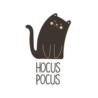 Hocus pocus. Cartoon cat, hand drawing lettering. Colorful vector illustration, flat style. design for cards, print, poster