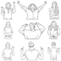 bundle line art various illustrations of human poses and expressions vector