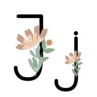 letra j de inglés, latín alfabeto mayúsculas, minúsculas decorado con flores, floral monograma vector ilustración en sencillo boho estilo, plano pastel de colores decorativo letras