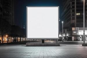 Generative AI illustration of blank billboard on sidewalk of city mockup for your advertising photo