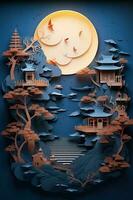 generativo ai ilustración de chino festival en color antecedentes con asiático elementos. medio otoño, tet fiesta y lunar nuevo año fiesta foto
