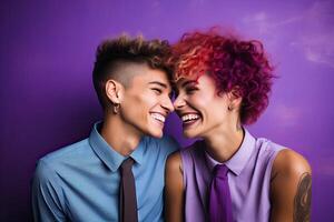 Generative AI illustration of LGBT Lesbian couple love moments happiness concept photo