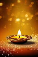 Generative AI illustration of Puthandu Diwali Hindus background with gold ornament and bokeh background color, for Tamil New Year celebration, card, poster photo