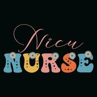 nicu nurse Retro wavy  nurse typography t shirt design vector