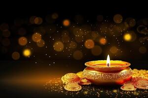 illustration of Puthandu Diwali Hindus background with gold ornament and bokeh background color, for Tamil New Year celebration, card, poster photo