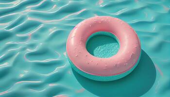 Generative AI illustration of water pool summer background with pool float ring. Summer blue aqua textured background photo